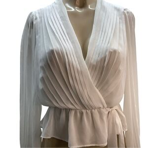 Express Size Small White Sheer Criss Front Long Sleeve Blouse. Preloved